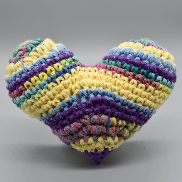 HANDCRAFTED Crochet Catnip Rainbow Striped Heart Easter Cat Toy - Picture 3 of 6